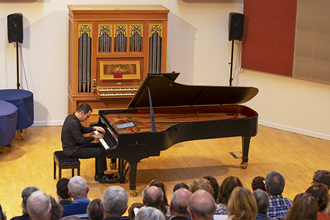 Alim Beisembayev playing the Steinway in the Maidment Auditorium, Shrewsbury School